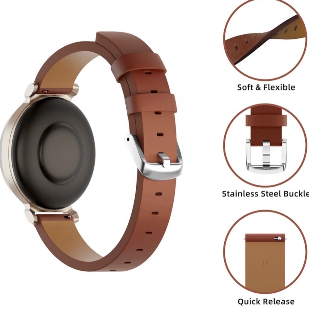 NEW Garmin CIRQA / Lily 2 Replacement Leather Watch Band Wrist Strap Brown 14mm